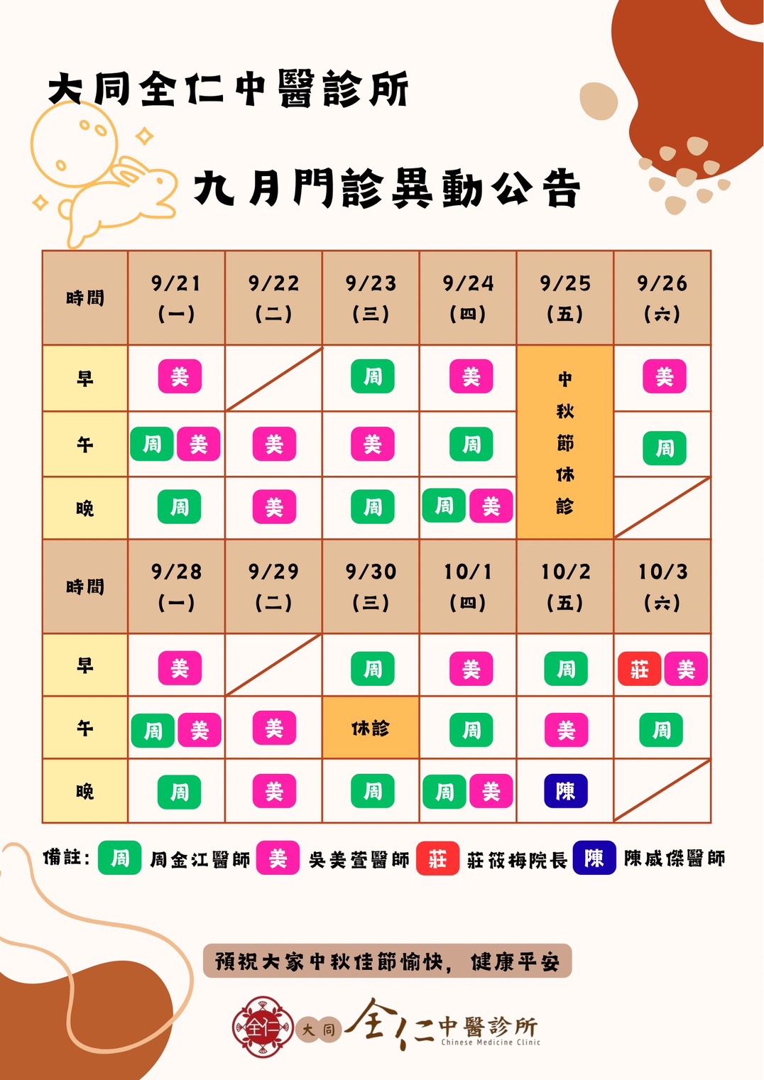 門診異動公告